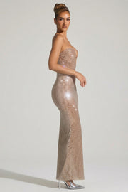 Oh Polly Lucile robe bustier strass miel fendue