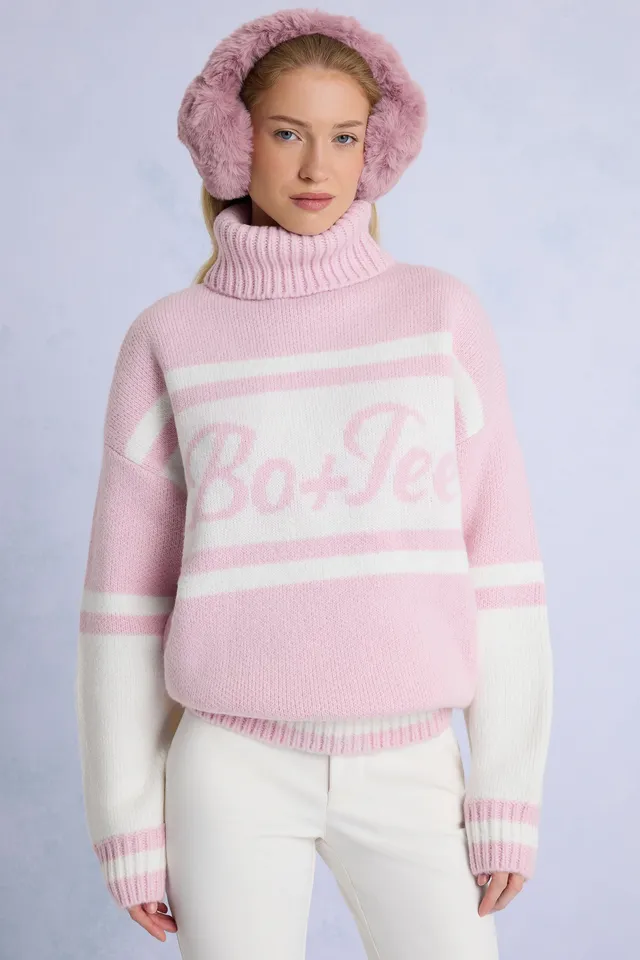 Oh Polly pull col roulé oversize rose laine