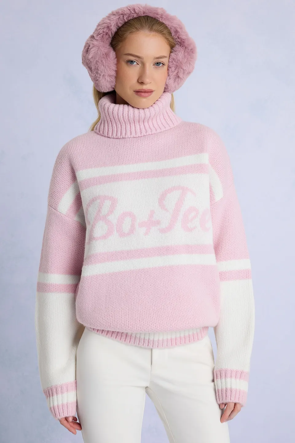 Oh Polly pull col roulé oversize rose laine