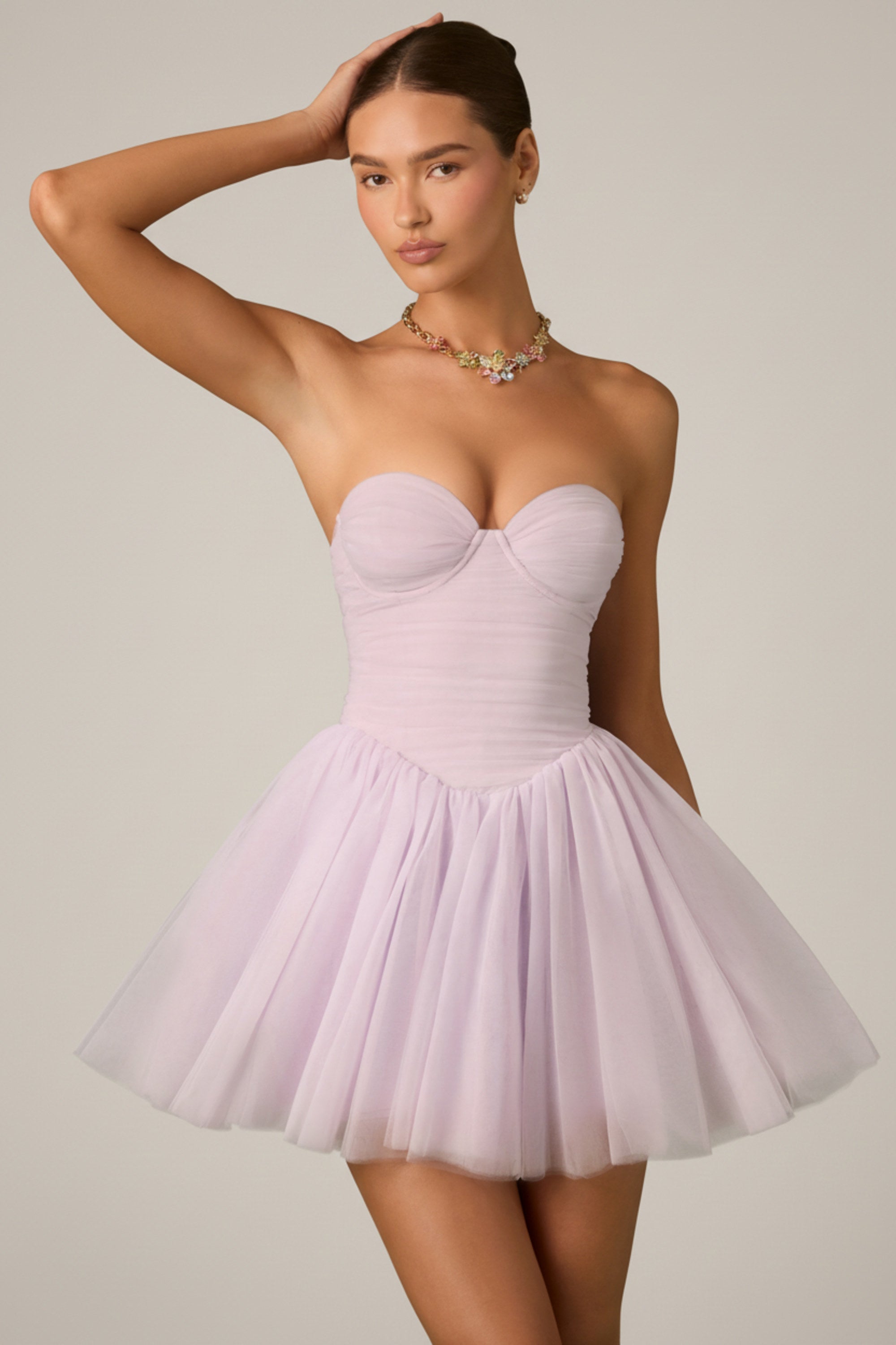 Oh Polly Dottie robe mini corset tulle lilas bustier