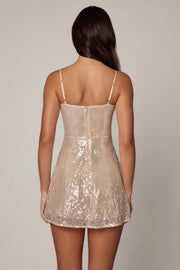 Oh Polly Agentha mini robe pêche dentelle sequins