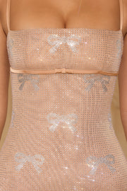 Oh Polly Olwen robe mini à strass miel nœud satin