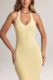 Oh Polly Hallie Modal Halterneck Robe longue citron 150 cm dos nu