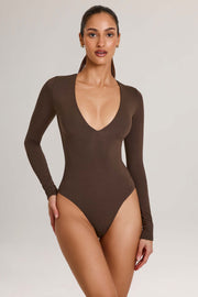 Oh Polly Elodie bodysuit marron chocolat modal plongeant