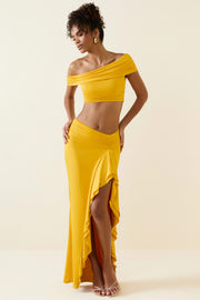 Oh Polly Imaan 11643 maxi jupe jaune volants fendue