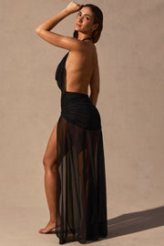 Oh Polly Anaya robe maxi Black fendue mesh