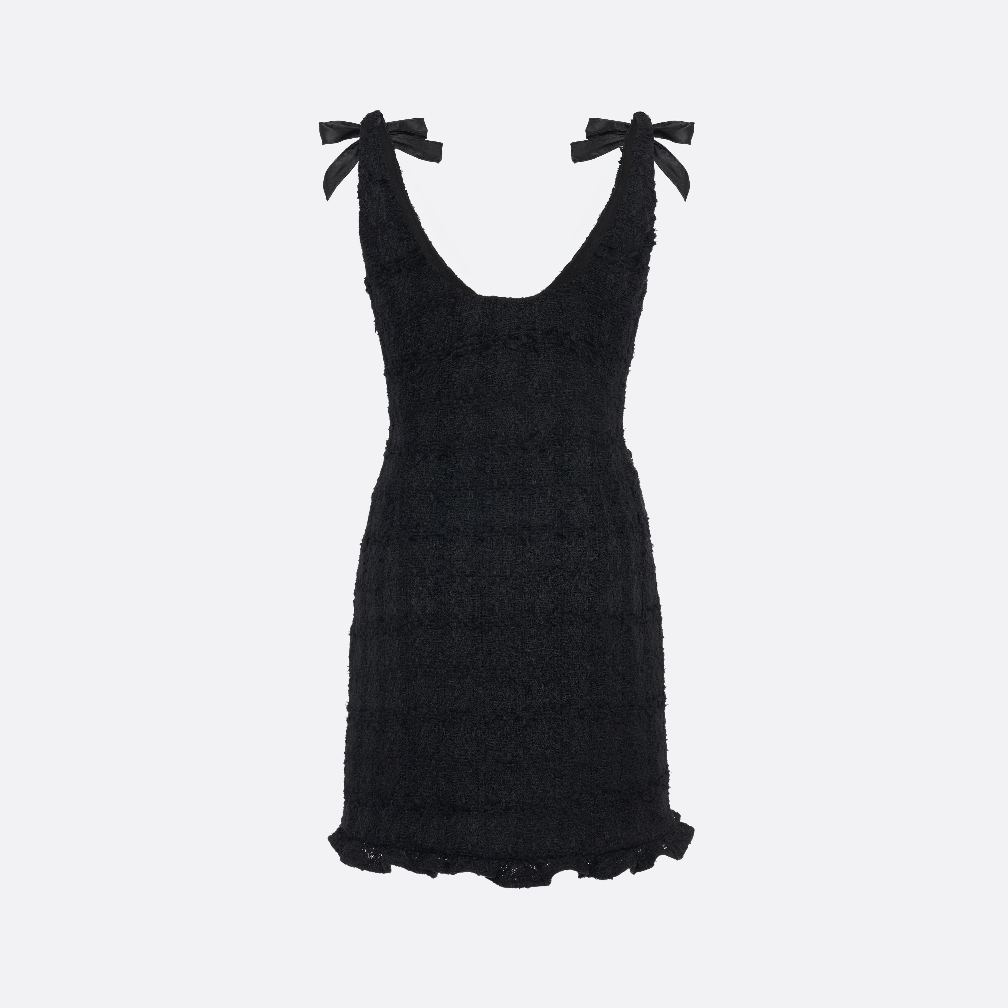 Alessandra Rich Check Tweed robe mini noire noeuds