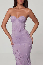 Oh Polly Amal robe maxi lilas corset à sequins