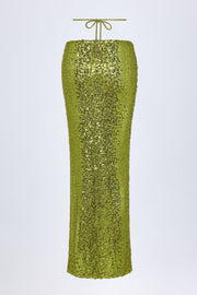 Oh Polly Embellished NS10627A jupe longue vert olive sequins