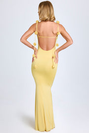 Oh Polly Aldona 8002 robe longue jaune pastel fleurs