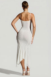 Oh Polly Dole robe maxi blanche perles ourlet mouchoir