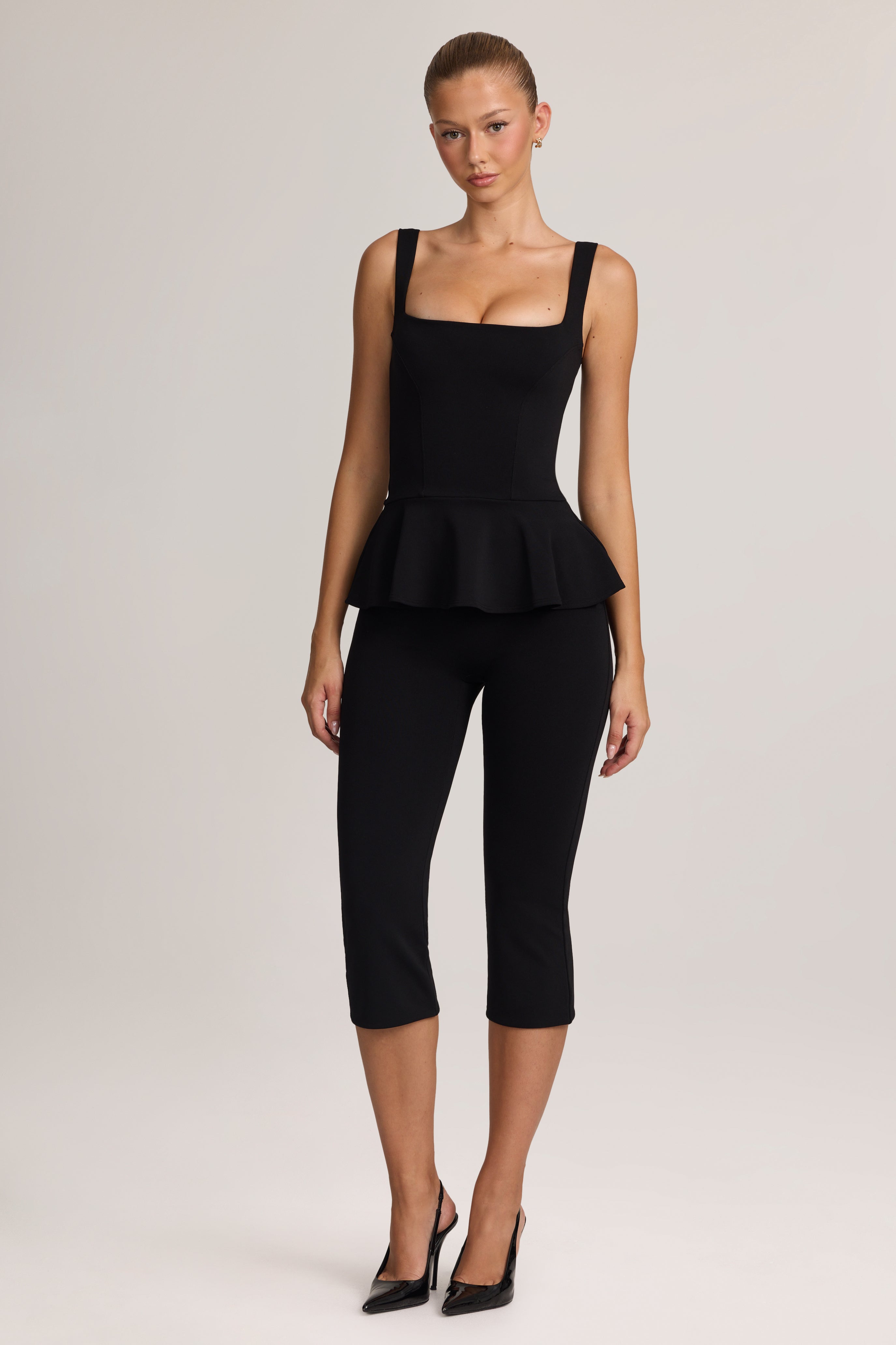 Oh Polly Haut Peplum Noir Ponte - Col Carré