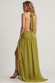 Oh Polly Oliana 14314 robe maxi vert olive asymétrique