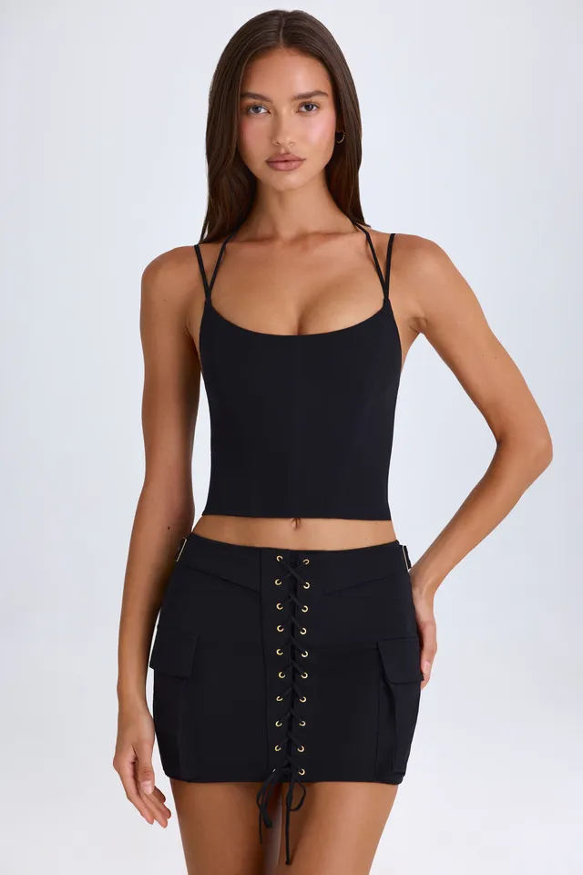 Oh Polly Mali 9414 mini jupe cargo noire à lacets