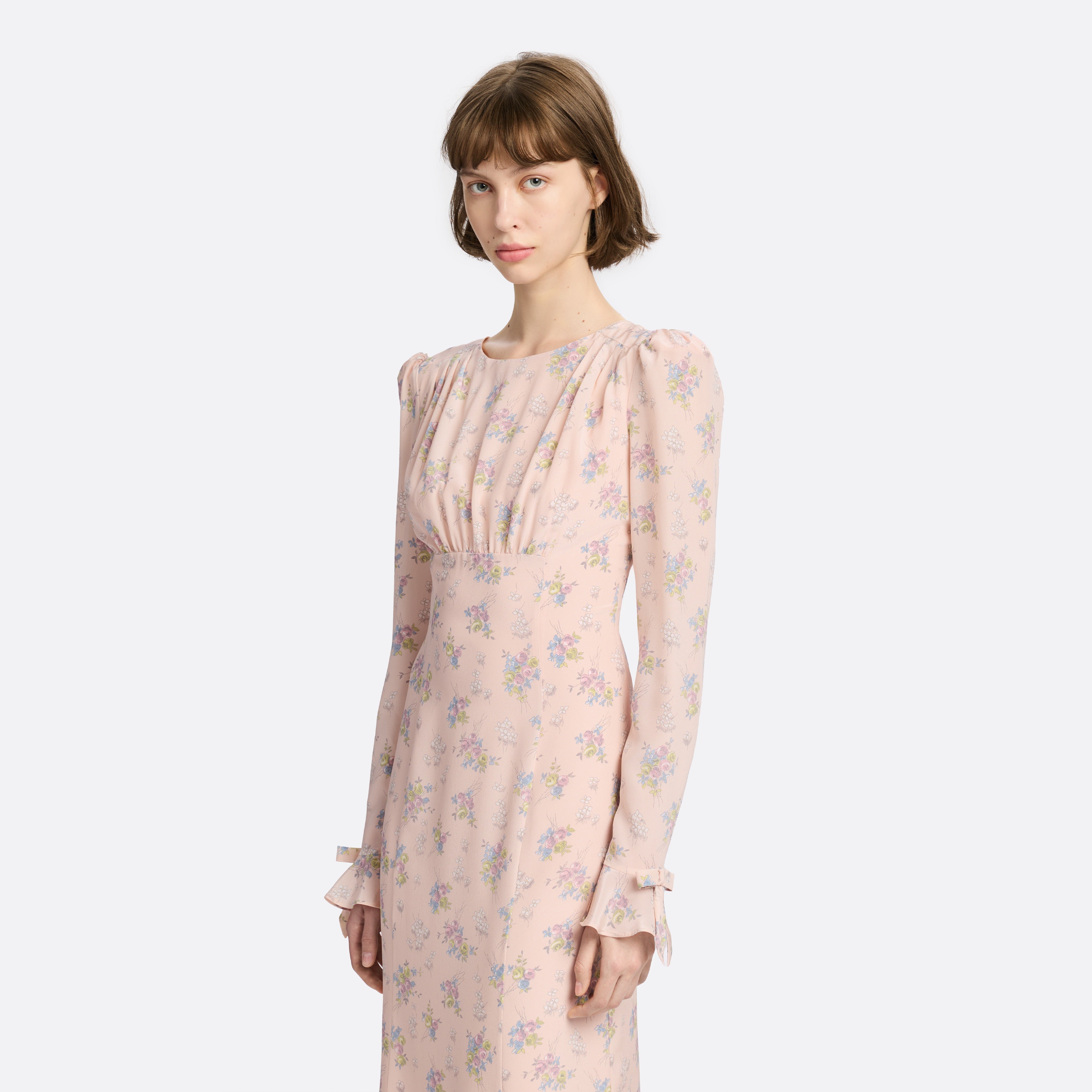 Alessandra Rich Silk Open Back robe midi rose clair soie