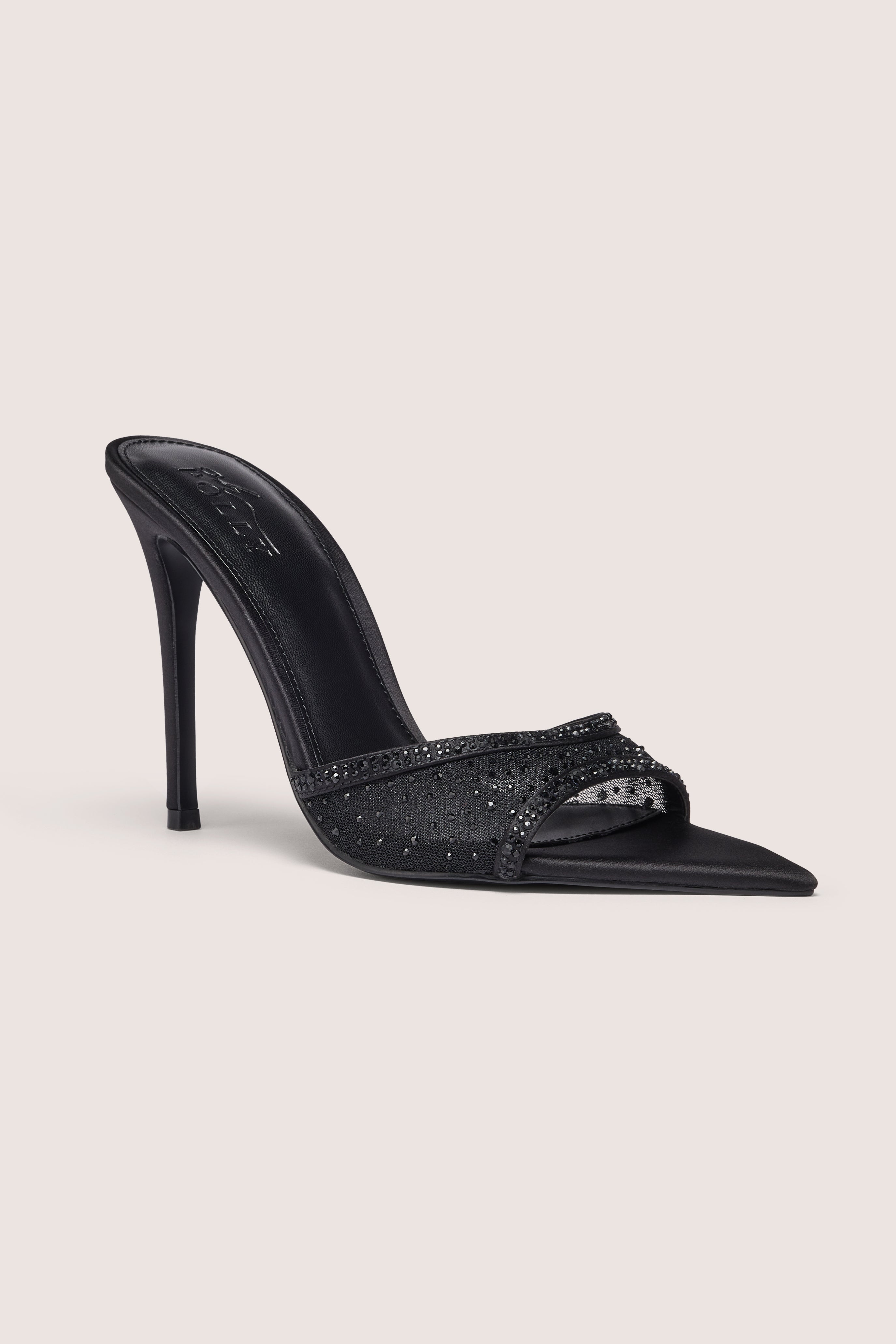 Oh Polly Vianne mules noires satin strass talons 11cm pointure 5