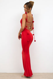 Oh Polly Aldona 8002 robe longue rouge scarlet dos nu