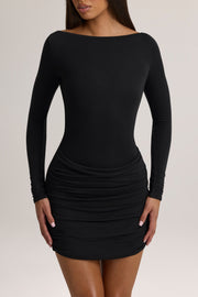 Oh Polly Eska Mini Robe Noire - Robe Manches Longues Modal