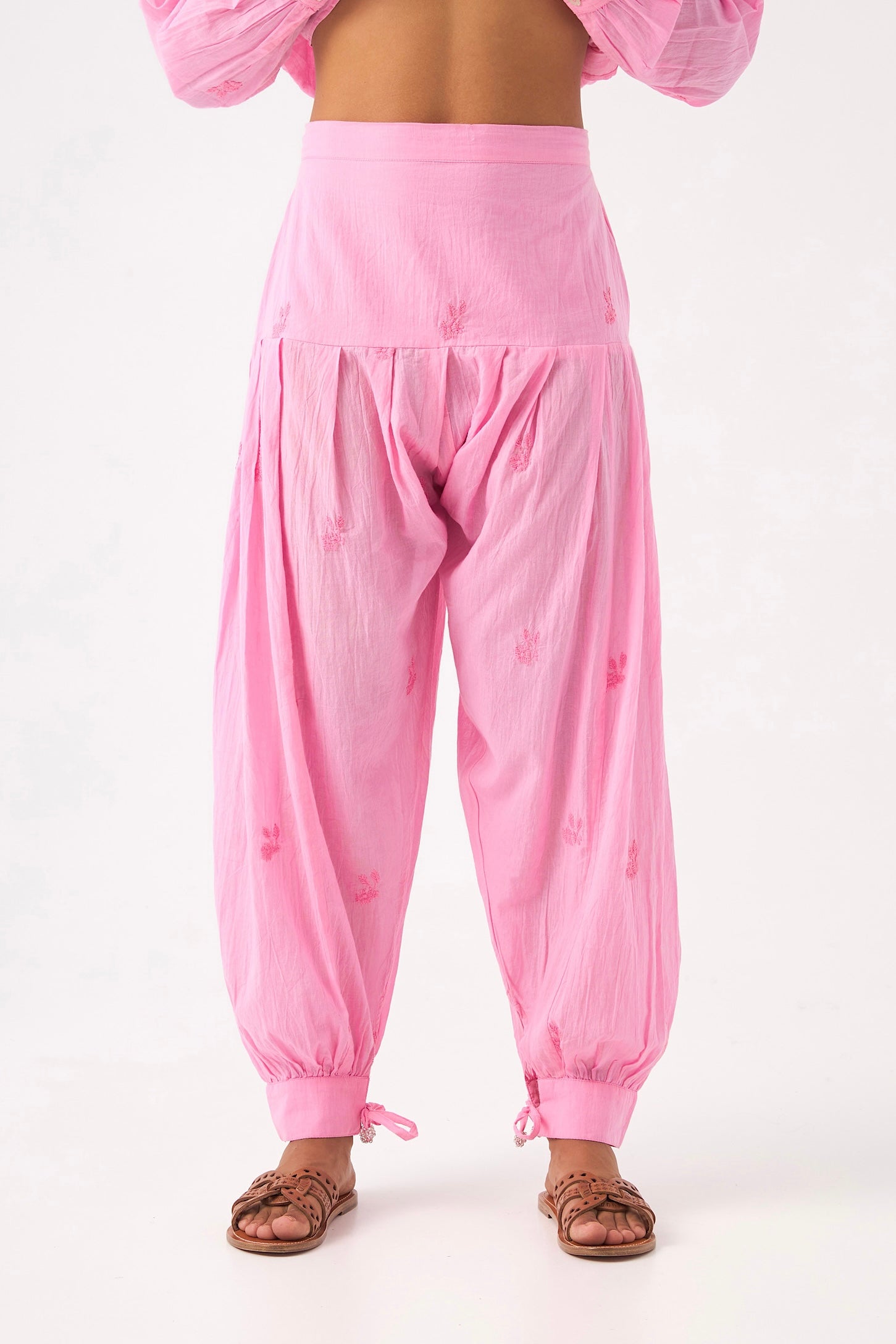 Chicosoleil Jasmin pantalon sarouel rose brodé coton