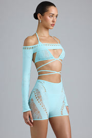Oh Polly Pixie Boléro Shrug Court Bleu Glace Strass Taille Unique