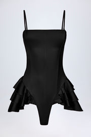 Oh Polly 14721 combishort corset satin noir volants laçage dos