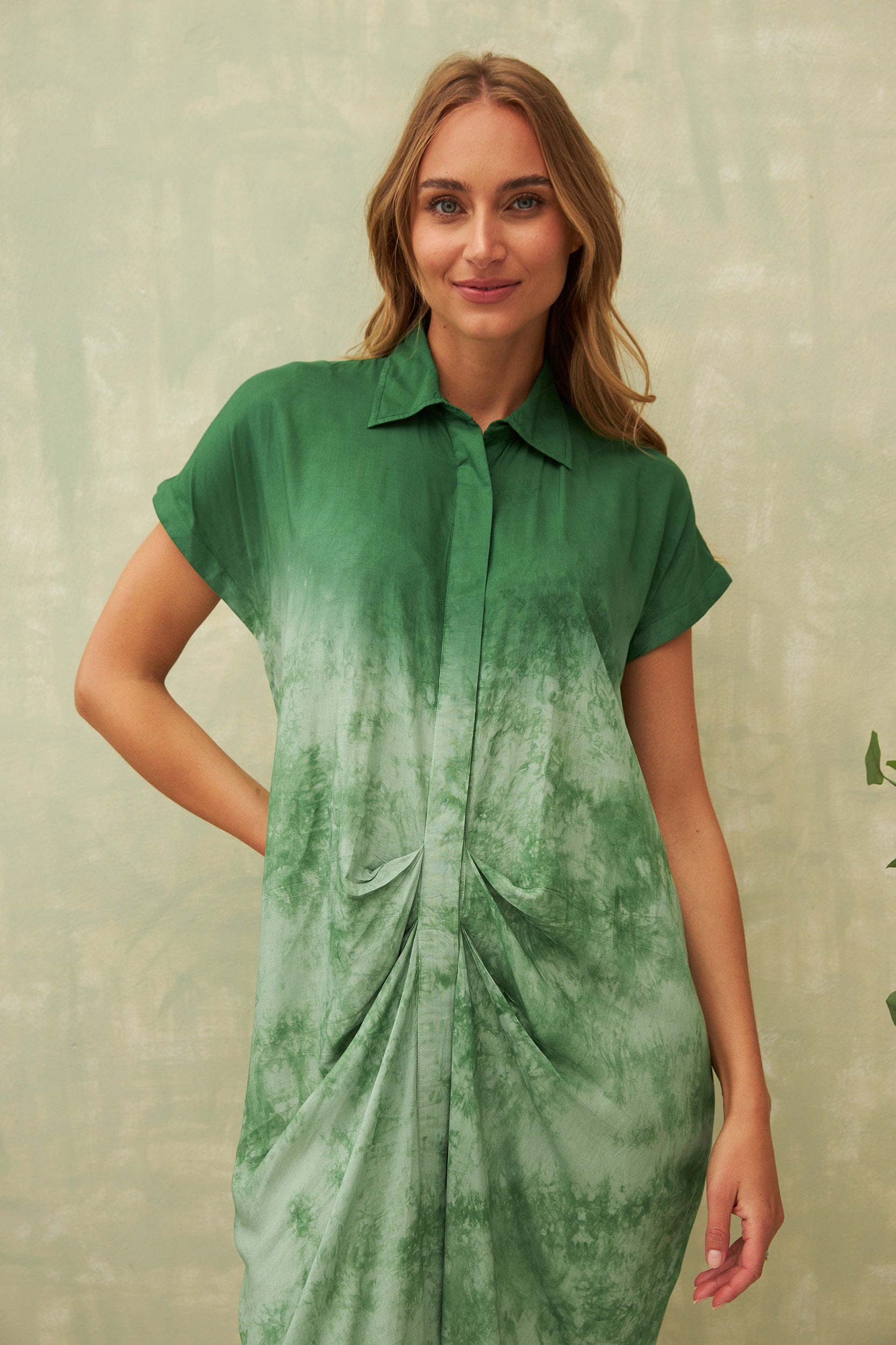 Chicosoleil Yuna robe mi-longue tie and dye vert coton