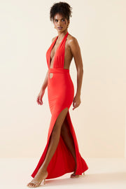 Oh Polly Dresses Xenia 11269 robe maxi rouge fente
