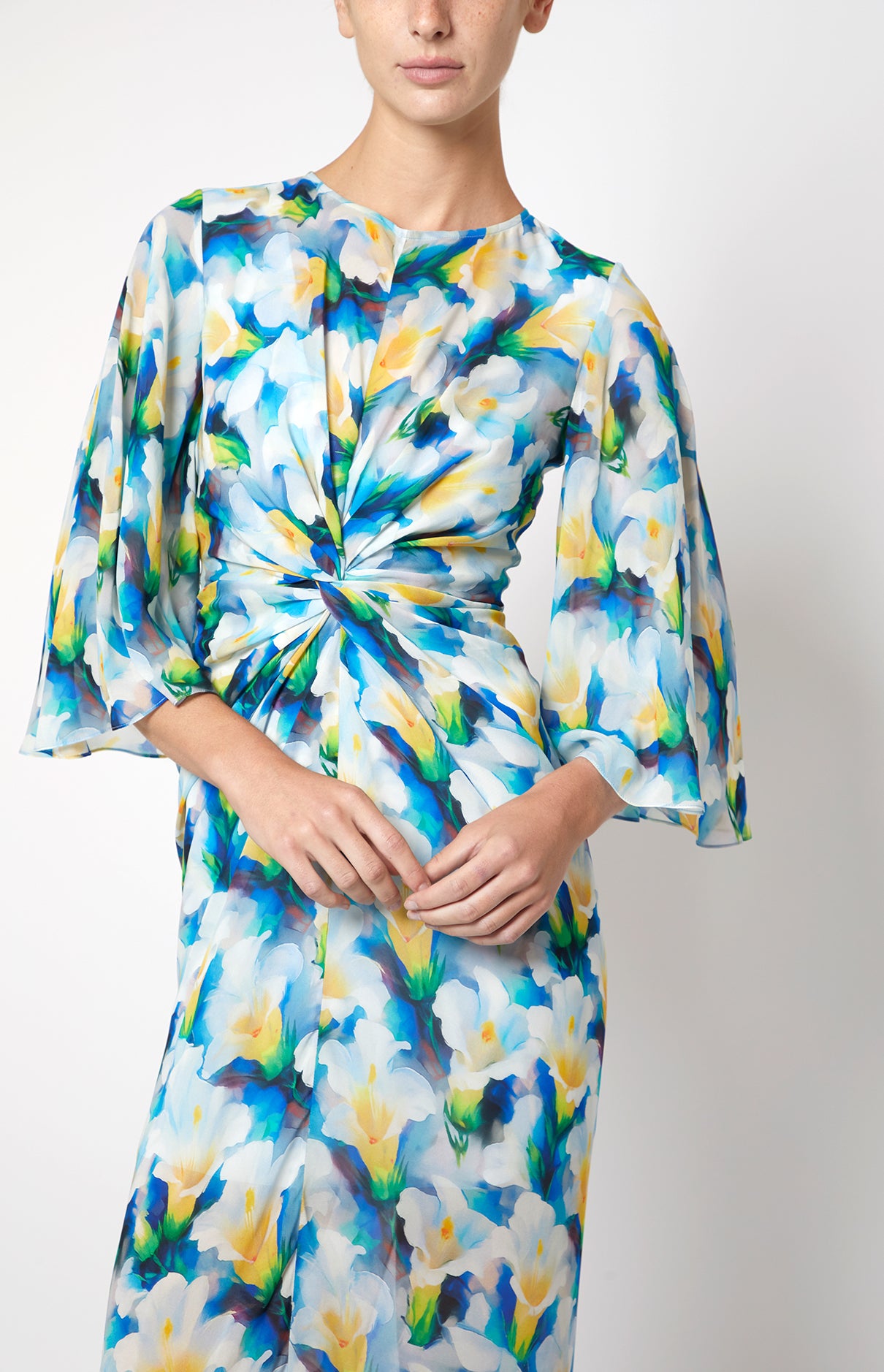 Prabal Gurung 3/4 Sleeve Maxi Dress robe blue multi
