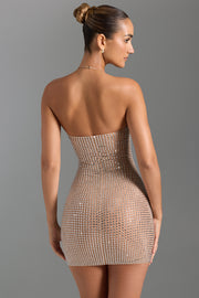 Oh Polly Embellished 9485 mini robe miel dos nu à strass