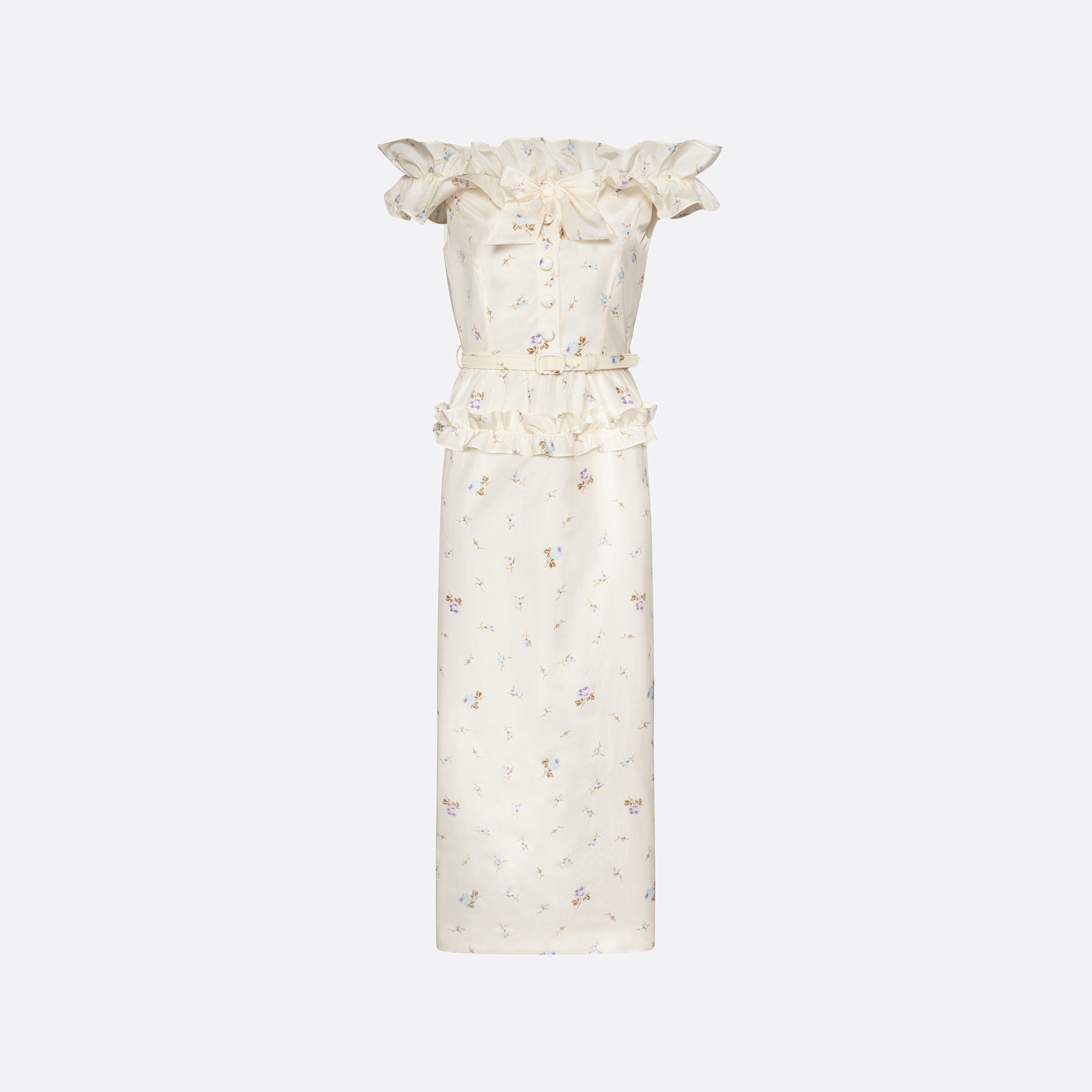 Alessandra Rich Floral Silk Taffeta Dress robe midi blanche fleurie