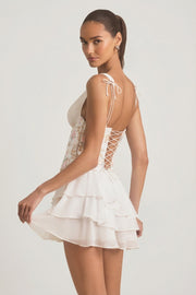 Oh Polly Sakura 13511 mini robe ivoire corset fleuri