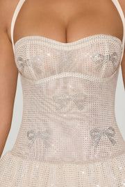Oh Polly Embellished 12733 robe mini bulle ivoire strass