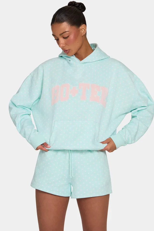 Oh Polly Oversized Applique Hoodie sweat femme menthe pois