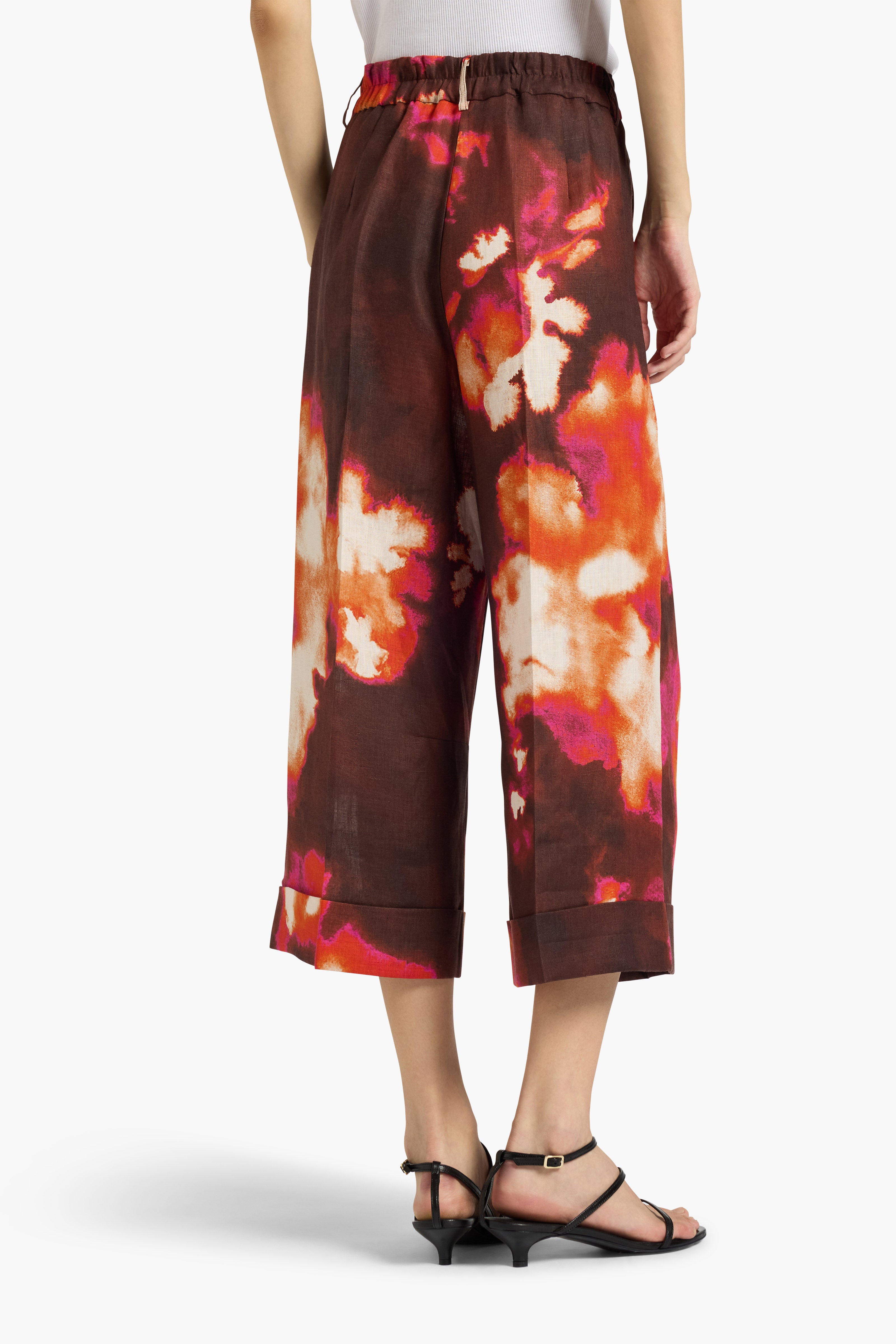 Liviana Conti Zack pantalon lin bordeaux fleuri