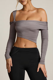 Oh Polly Carryn top asymétrique gris acier ruché