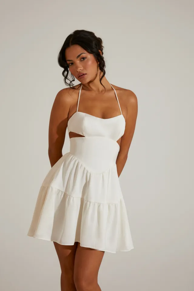 Oh Polly Fleur 6910 Robe Mini Blanche Licou Satin