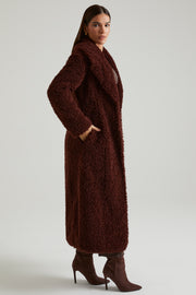 Oh Polly 7758 Manteau Femme Marron Long Fausse Fourrure