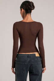 Oh Polly haut col V manches longues chocolate brown modal