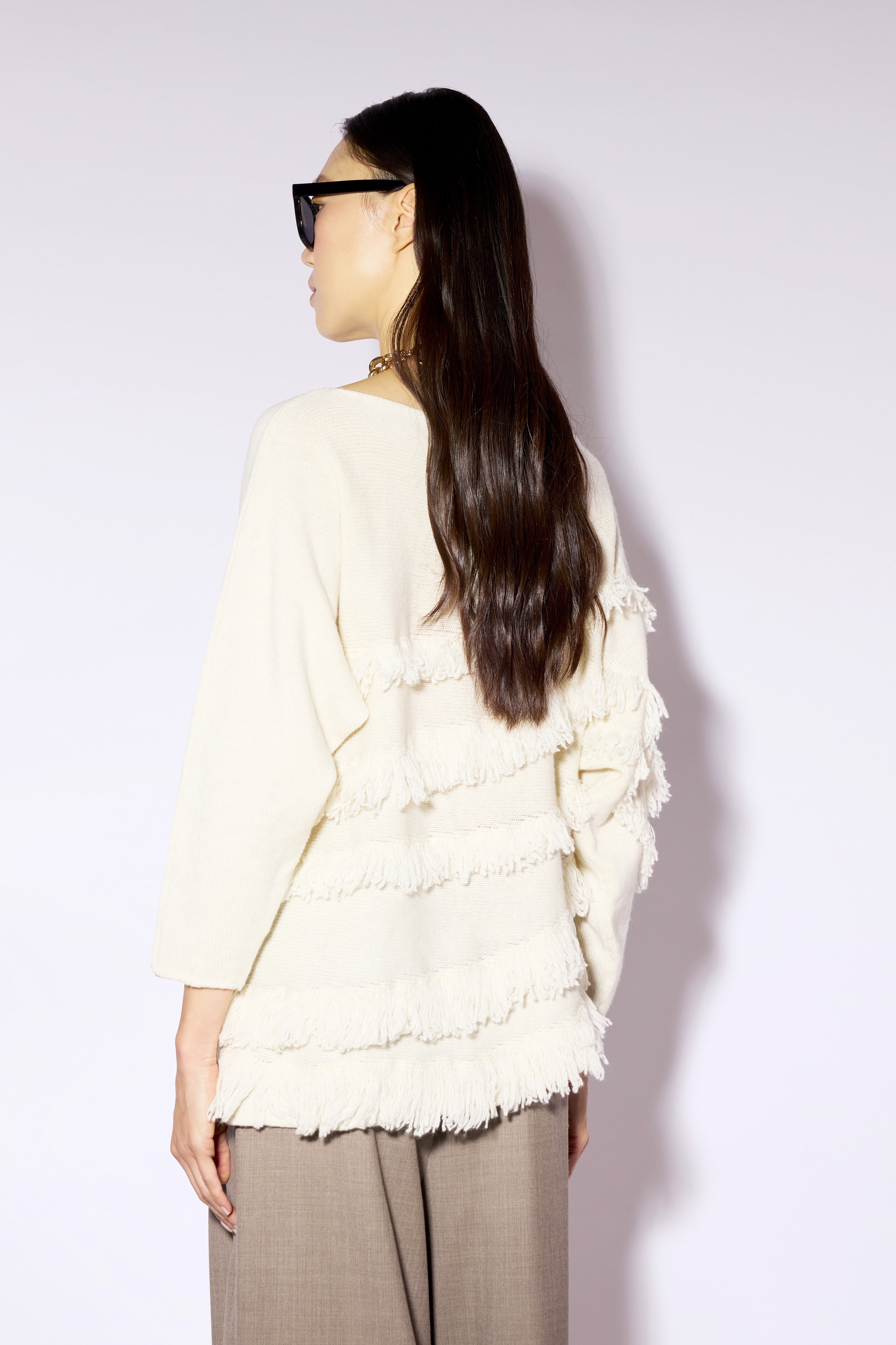 Liviana Conti Sally pull cachemire beige franges
