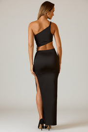 Oh Polly Ishaana Jupe Maxi Satin Noir Taille Basse