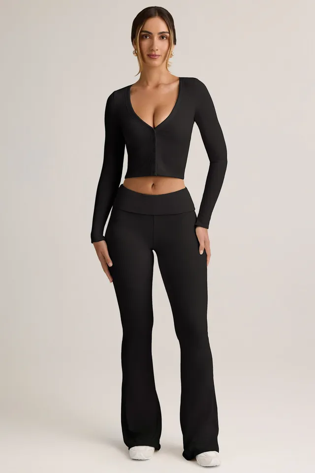 Oh Polly Jules pantalon flare noir taille rabattue modal