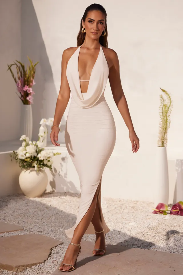 Oh Polly Mariposa 7284 Robe longue ivoire jersey décolleté