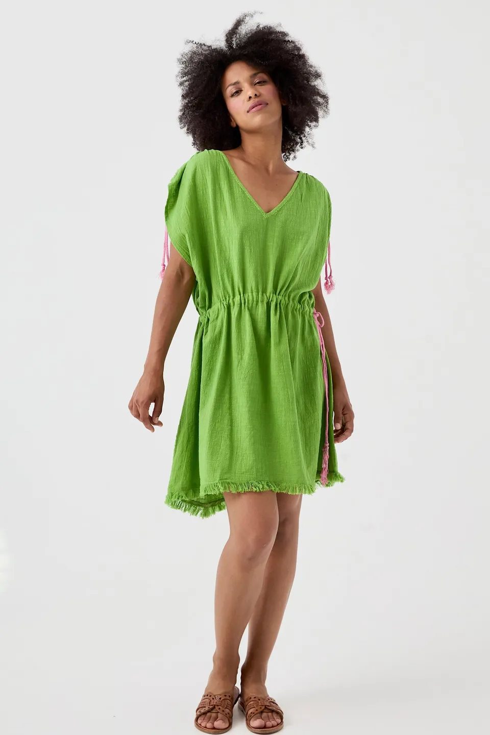 Chicosoleil Robe Callie vert péridot courte coton