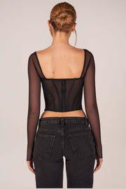 Oh Polly Zella Top Corset Noir Manches Longues