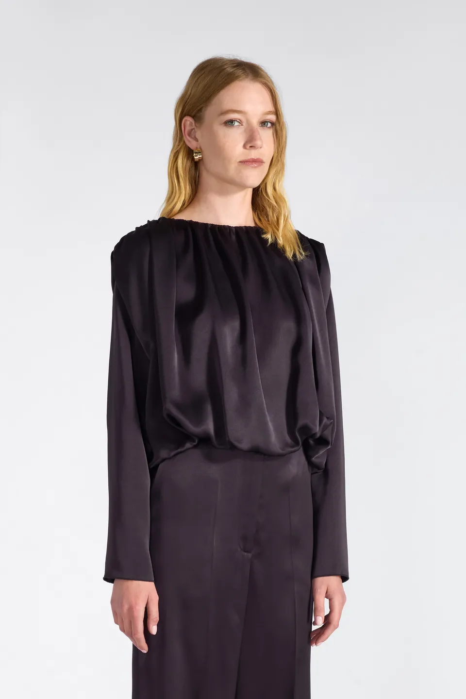 Liviana Conti Clio blouse satin drapé Fondente