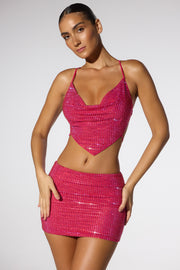 Oh Polly Cruz jupe mini rose fuchsia taille basse strass
