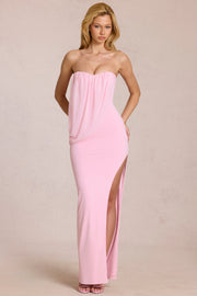 Oh Polly Caliane robe maxi rose bandeau drapée fendue