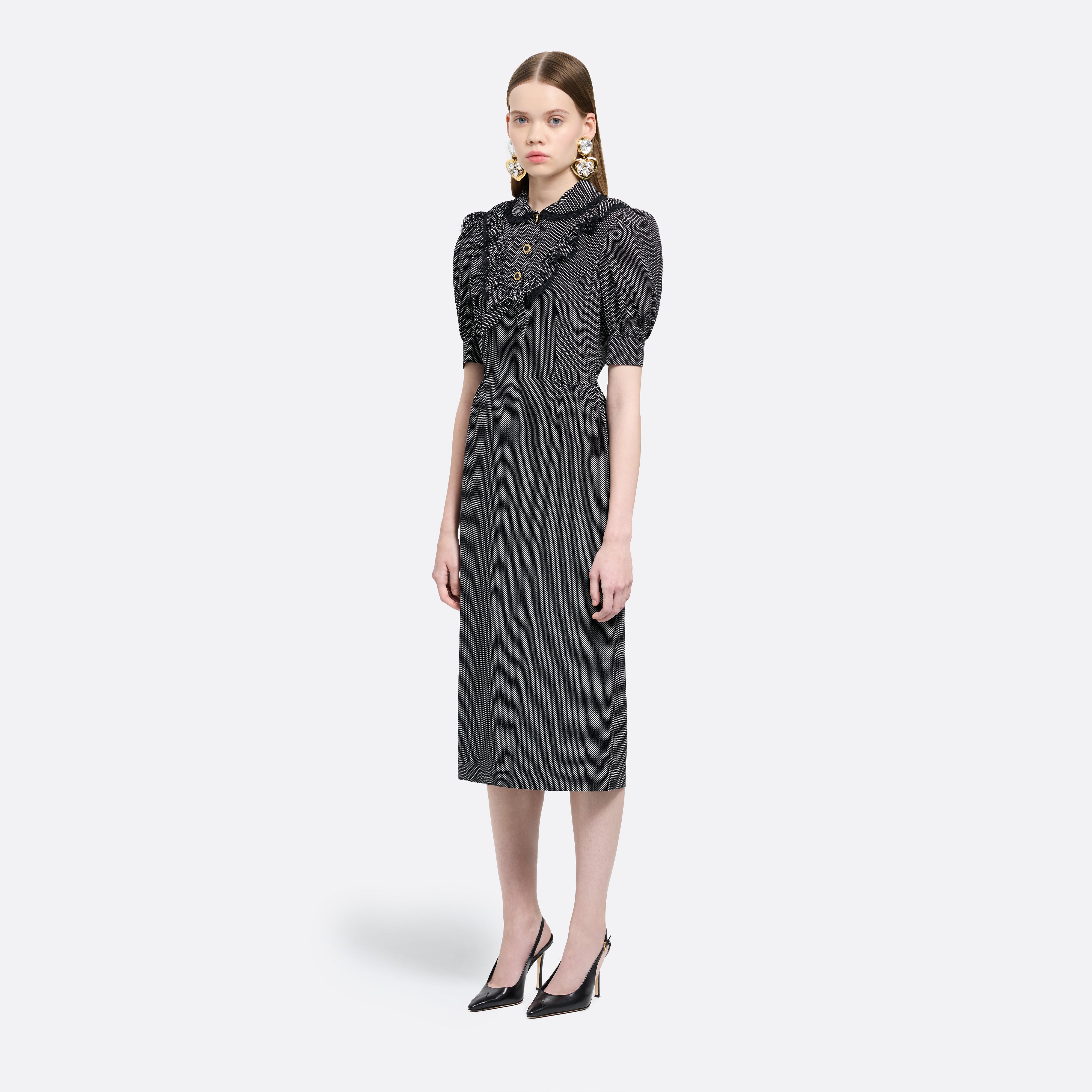 Alessandra Rich Dresses robe midi soie pois noir blanc 36-46
