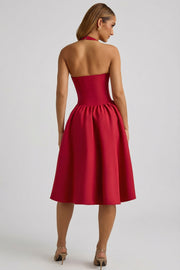 Oh Polly Angelina Robe Midi Licou Rouge True Red Nœuds