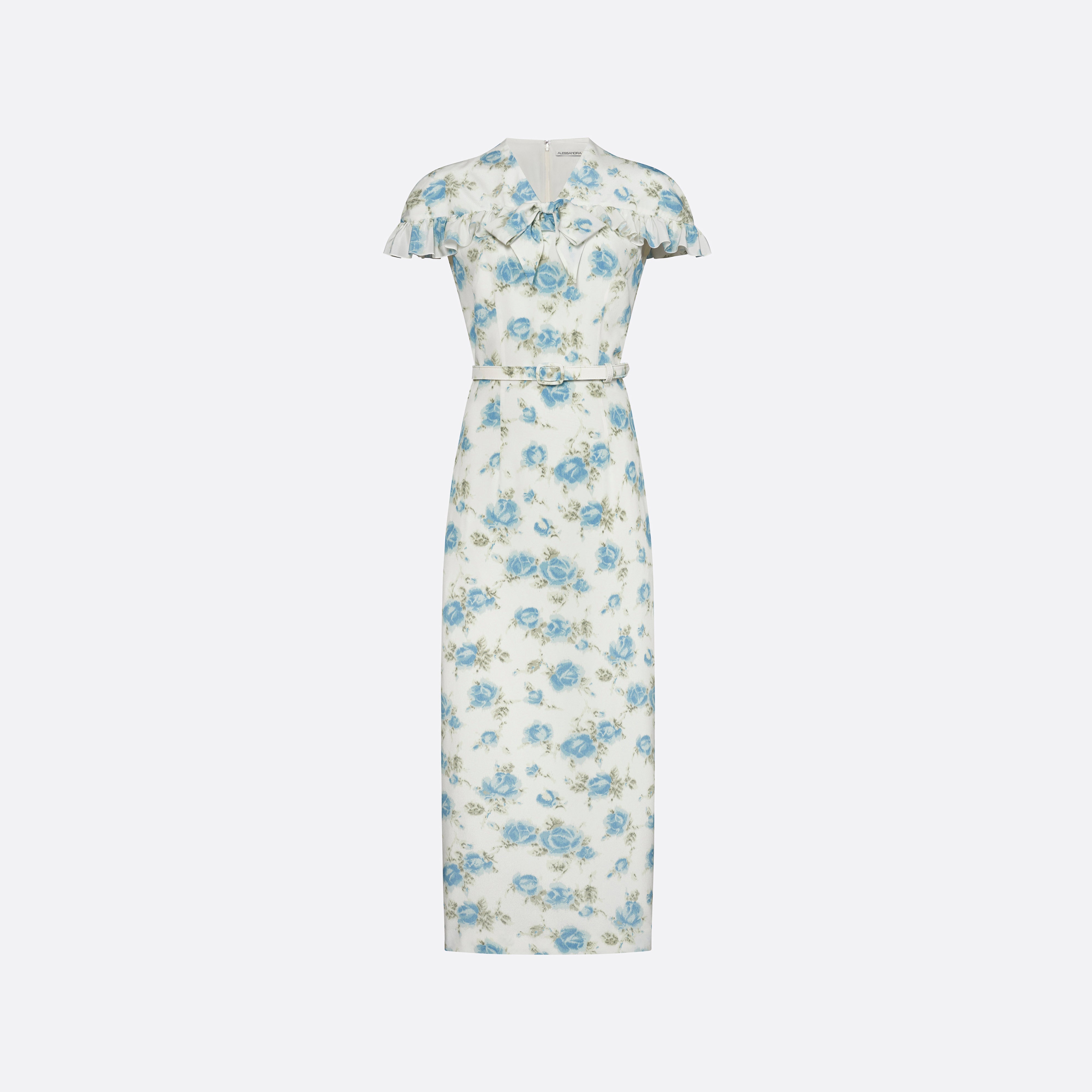Alessandra Rich Floral-Print Silk robe midi bleu clair 40